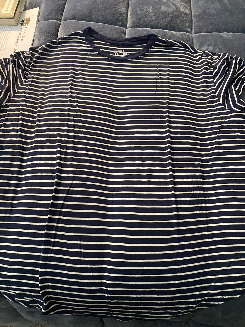 Time and Tru Navy and White Striped Crewneck Tee